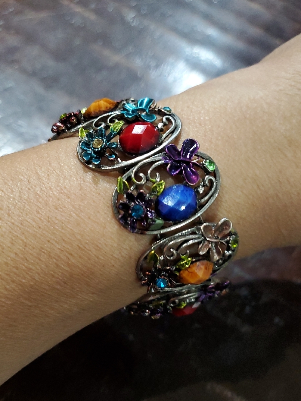 Multicolor Floral Gemstone Cuff Bracelet - Women Jewelry